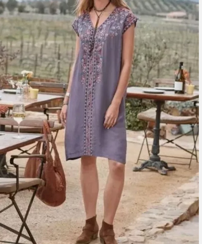 Sundance Alya V Neck Embroidered Bohowestern Shift Dress Purple Ps Petite Small